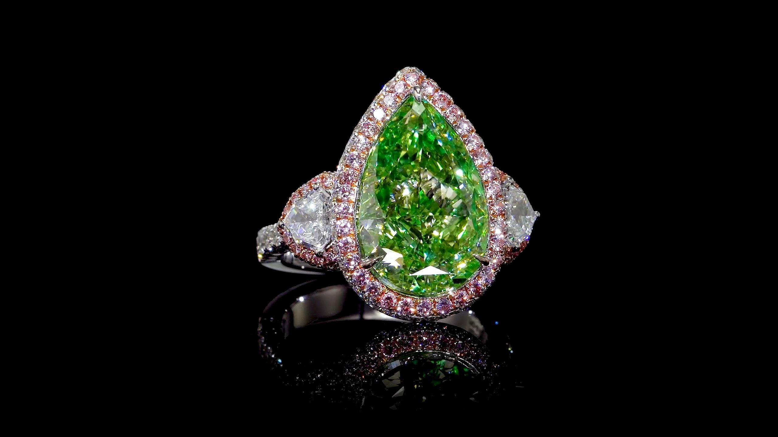 Women's or Men's Emilio Jewelry GIA Certified Greenish Yellow Diamond Ring  For Sale