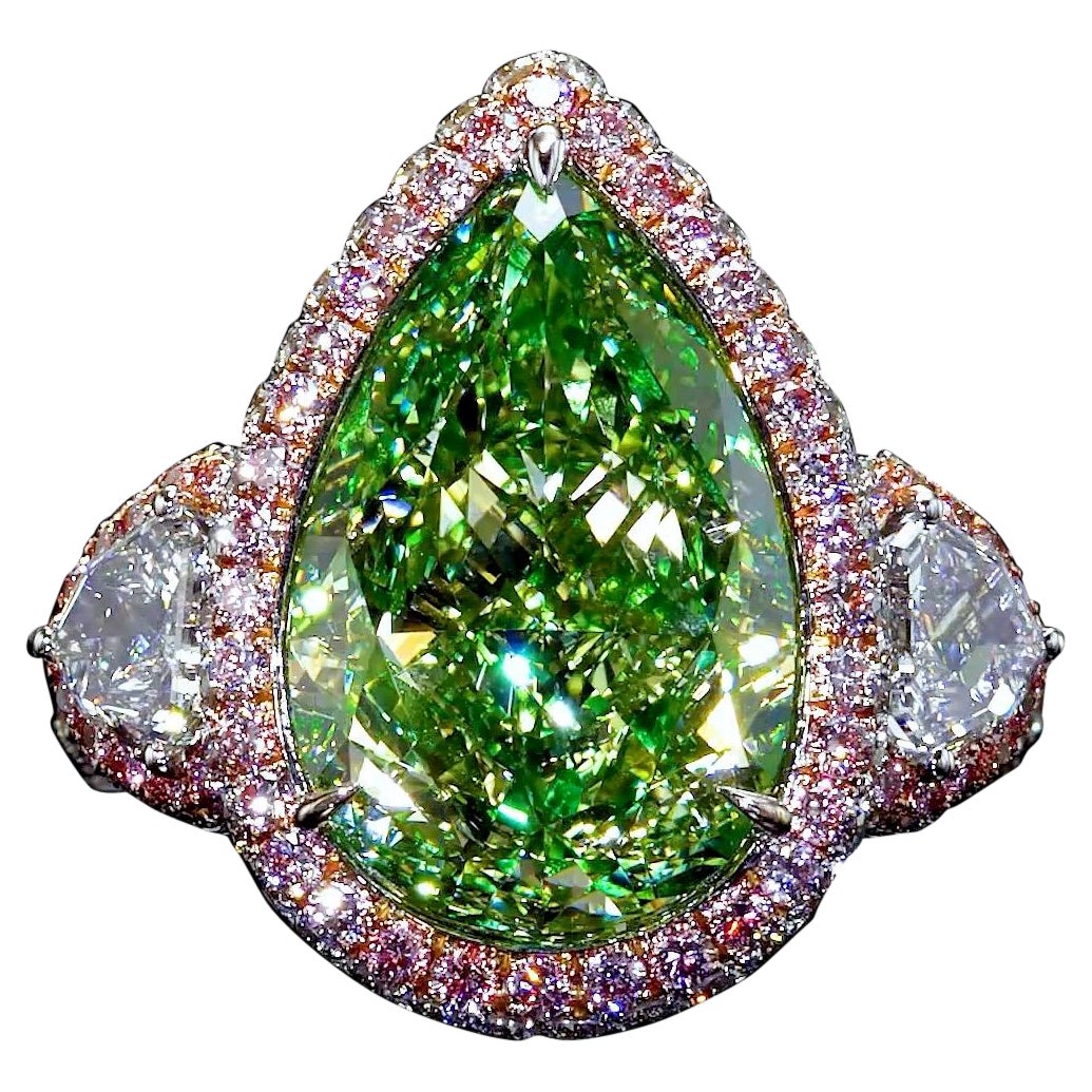 Emilio Jewelry GIA Certified Greenish Yellow Diamond Ring  For Sale