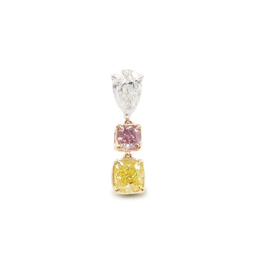 Emilio Jewelry GIA Certified Intense Pink And Vivid Yellow Diamond Anhänger (Kissenschliff) im Angebot