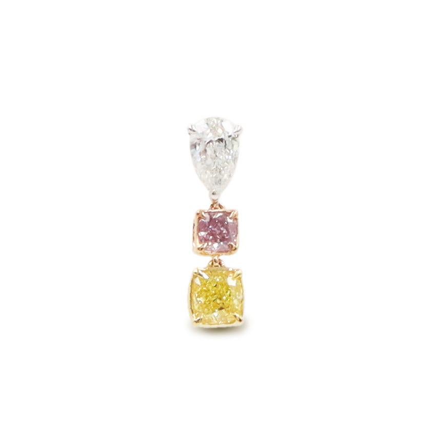 Emilio Jewelry Gia Certified Intense Pink And Vivid Yellow Diamond Pendant In New Condition For Sale In New York, NY