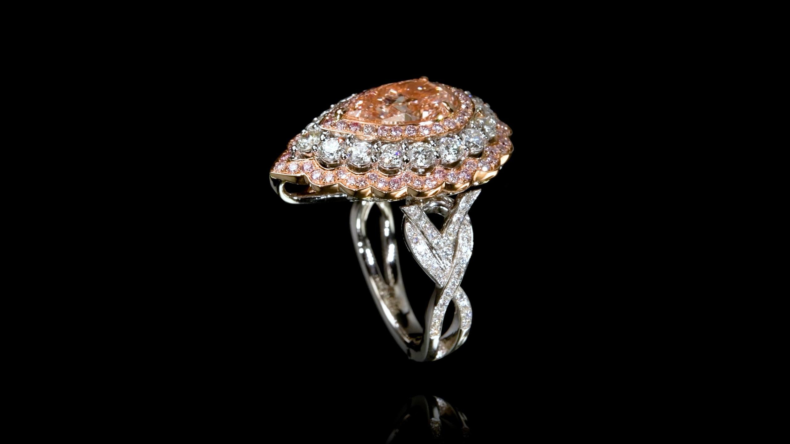 Emilio Jewelry GIA Certified Internally Flawless Pear Shape Pink Diamond Ring (Tropfenschliff) im Angebot