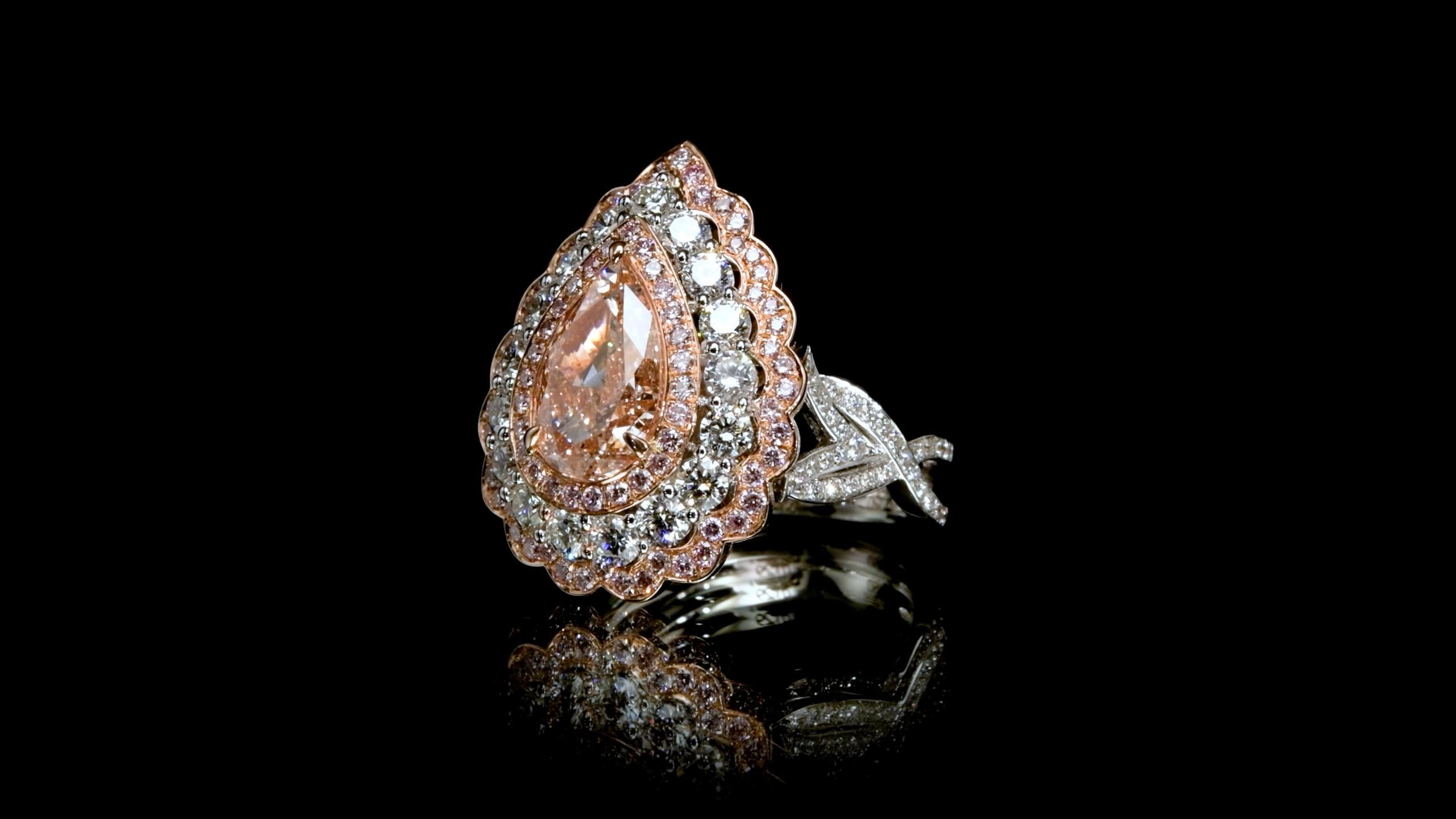 Emilio Jewelry Gia Certified Internally Flawless Pear Shape Pink Diamond Ring In New Condition For Sale In New York, NY