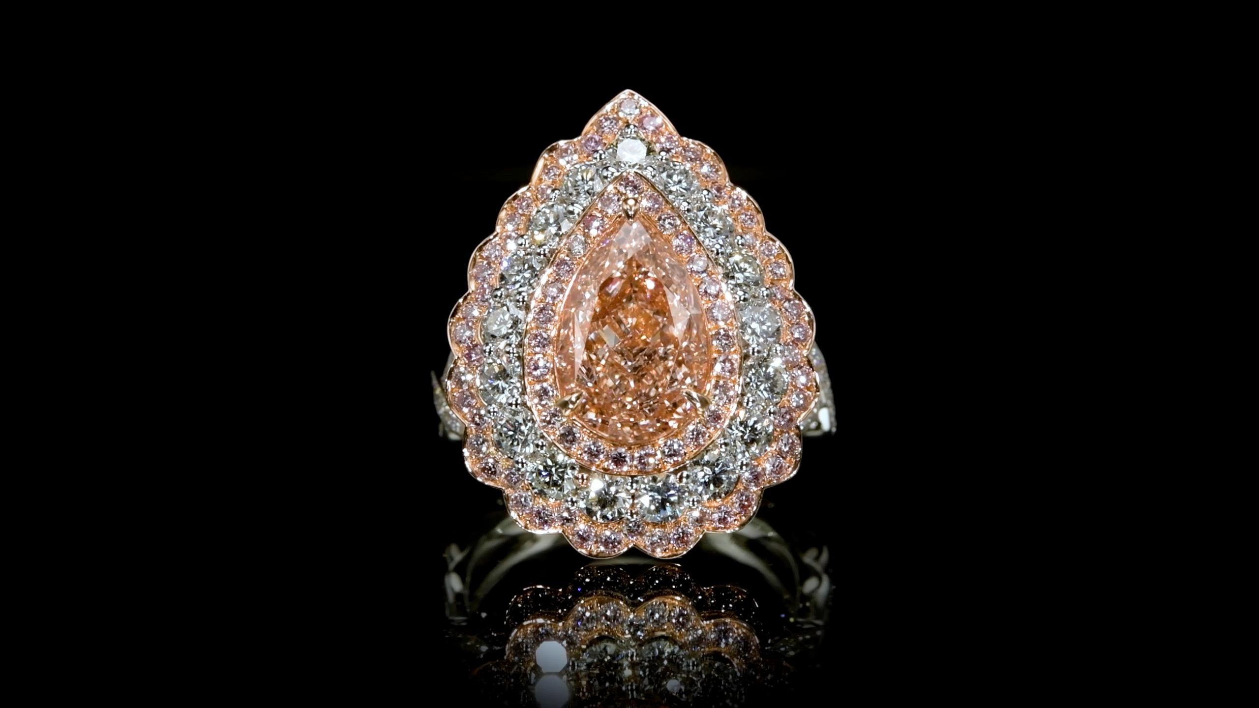 Pear Cut Emilio Jewelry Gia Certified Internally Flawless Pear Shape Pink Diamond Ring For Sale