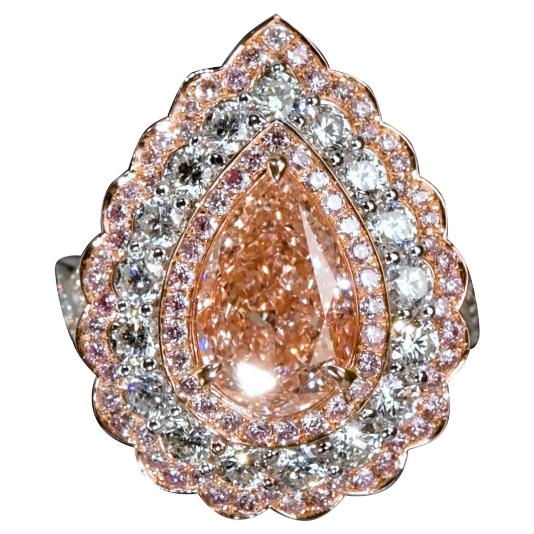 Emilio Jewelry GIA Certified Internally Flawless Pear Shape Pink Diamond Ring