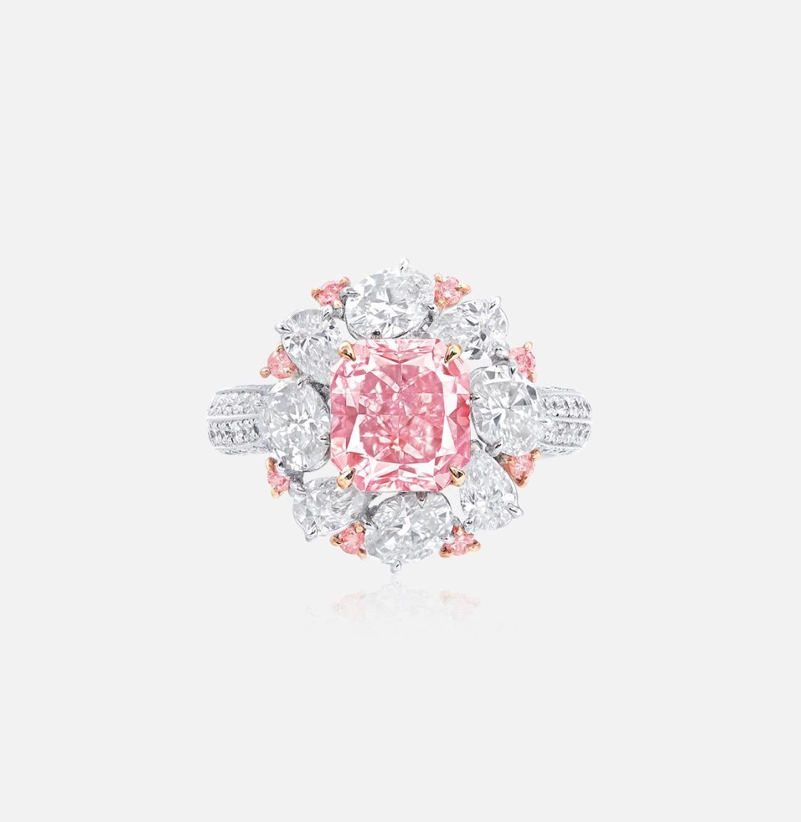 From Emilio Jewelry, a well known and respected wholesaler/dealer located on New York’s iconic Fifth Avenue, 
Hand made by our expert pink diamond jeweler who creates rings only for our pink diamonds. The finished product says it all, giving the