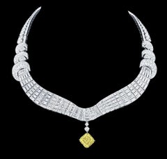 Emilio Jewelry, magnifique collier de diamants jaunes intenses fantaisie certifié Gia