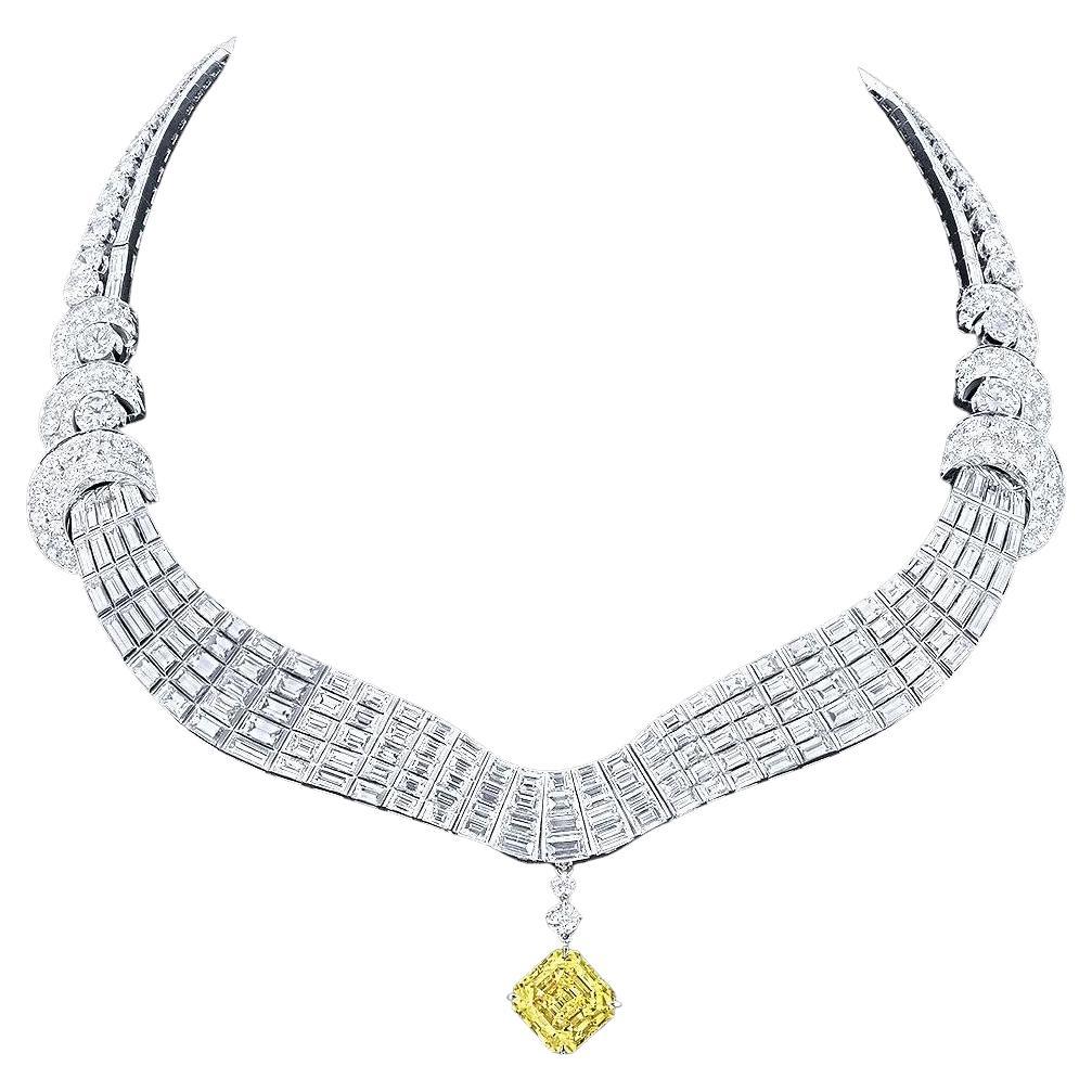 Emilio Jewelry Gia Certified Magnificent Fancy Intense Yellow Diamond Necklace
