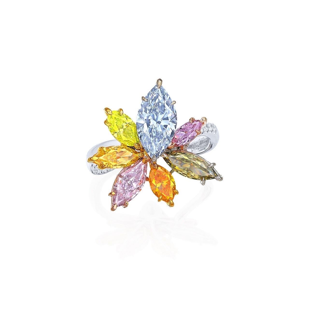Emilio Jewelry Gia Certified Marquise Fancy Color Exotic Diamond Ring In New Condition For Sale In New York, NY