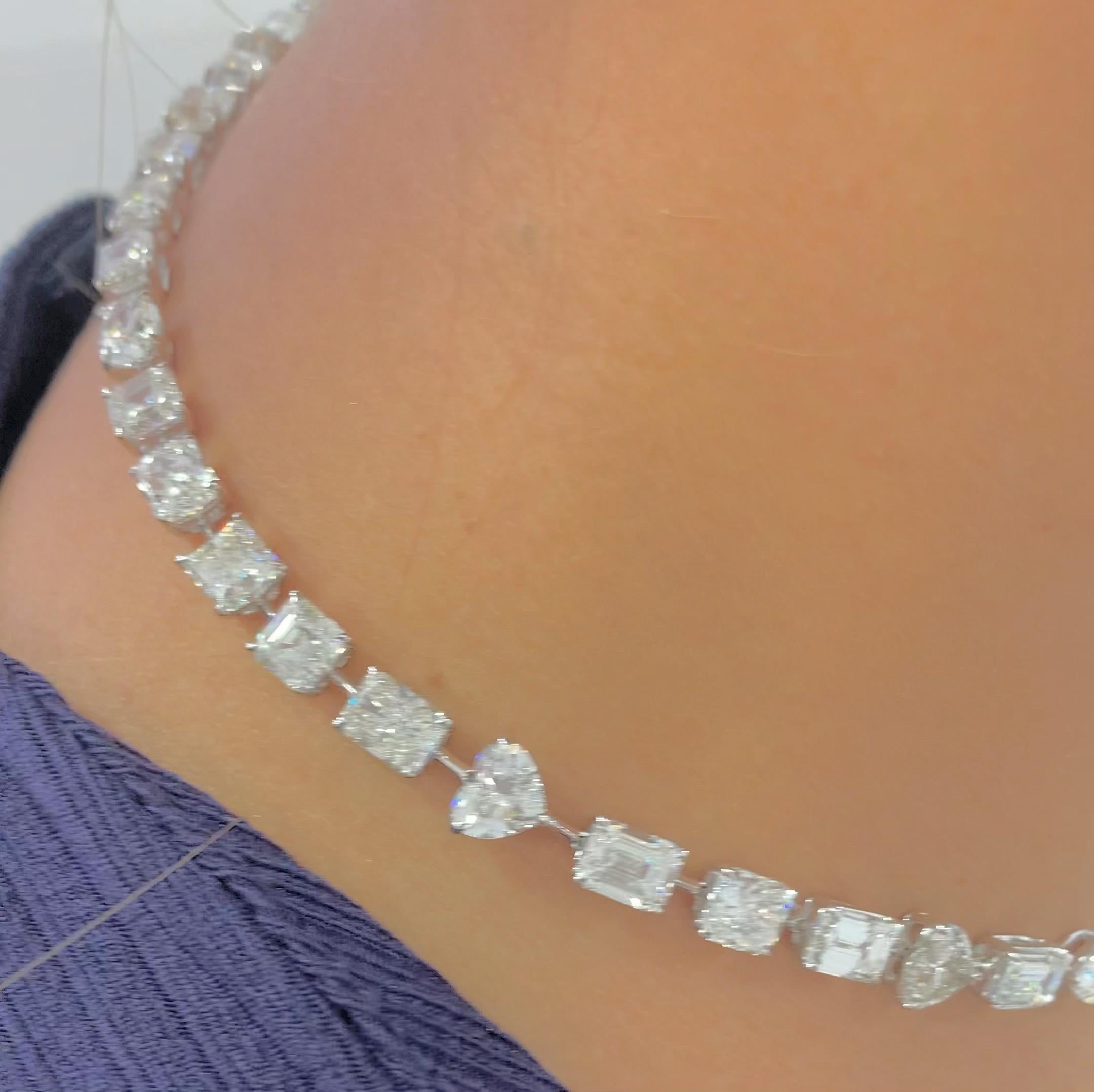 Women's or Men's Emilio Jewelry Gia Certified Multi Shape 46.00 Carat Diamond Choker Necklace For Sale