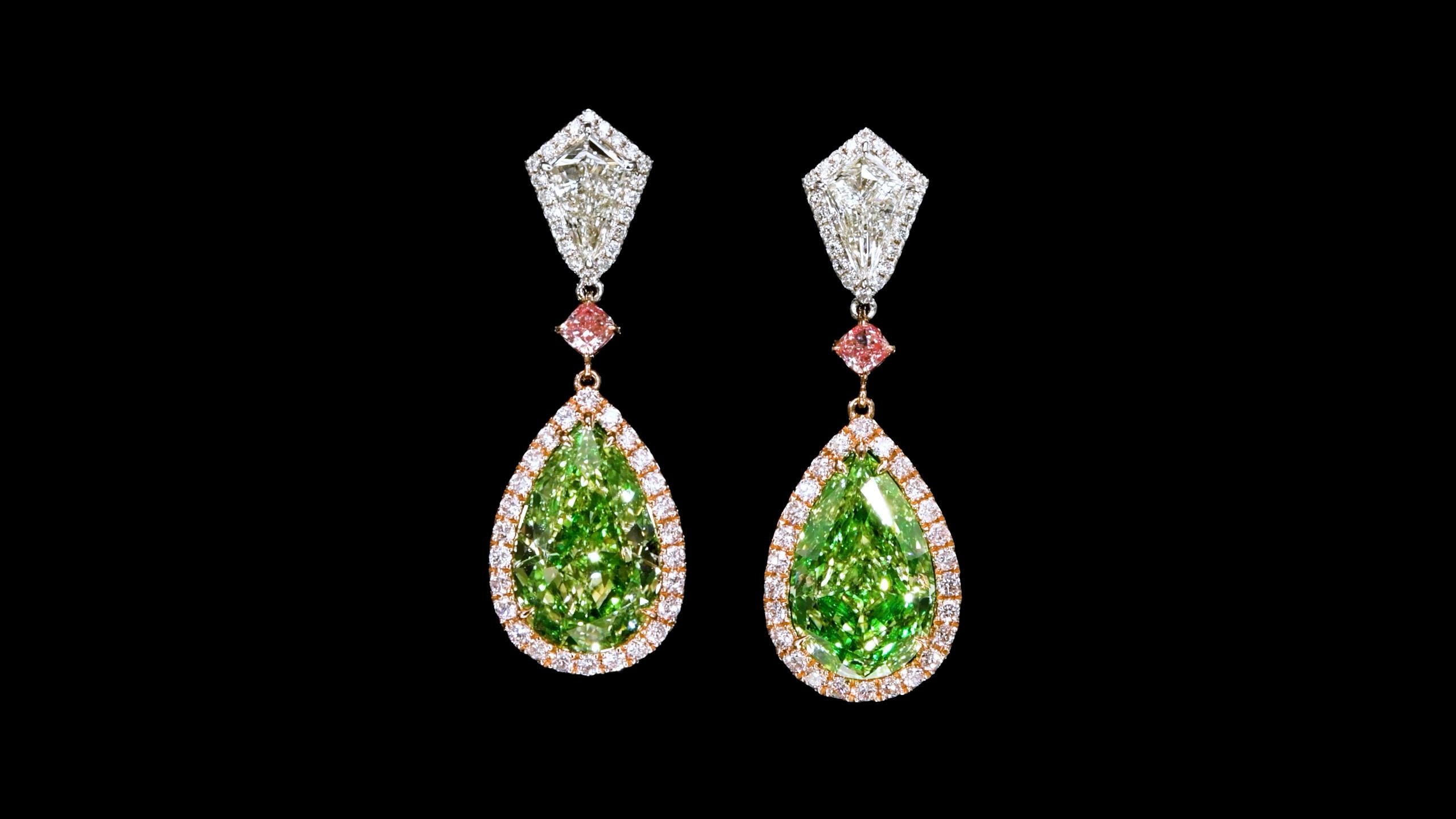 Emilio Jewelry Gia Certified Natural 10.00 Carat Green Diamond Earrings  In New Condition For Sale In New York, NY