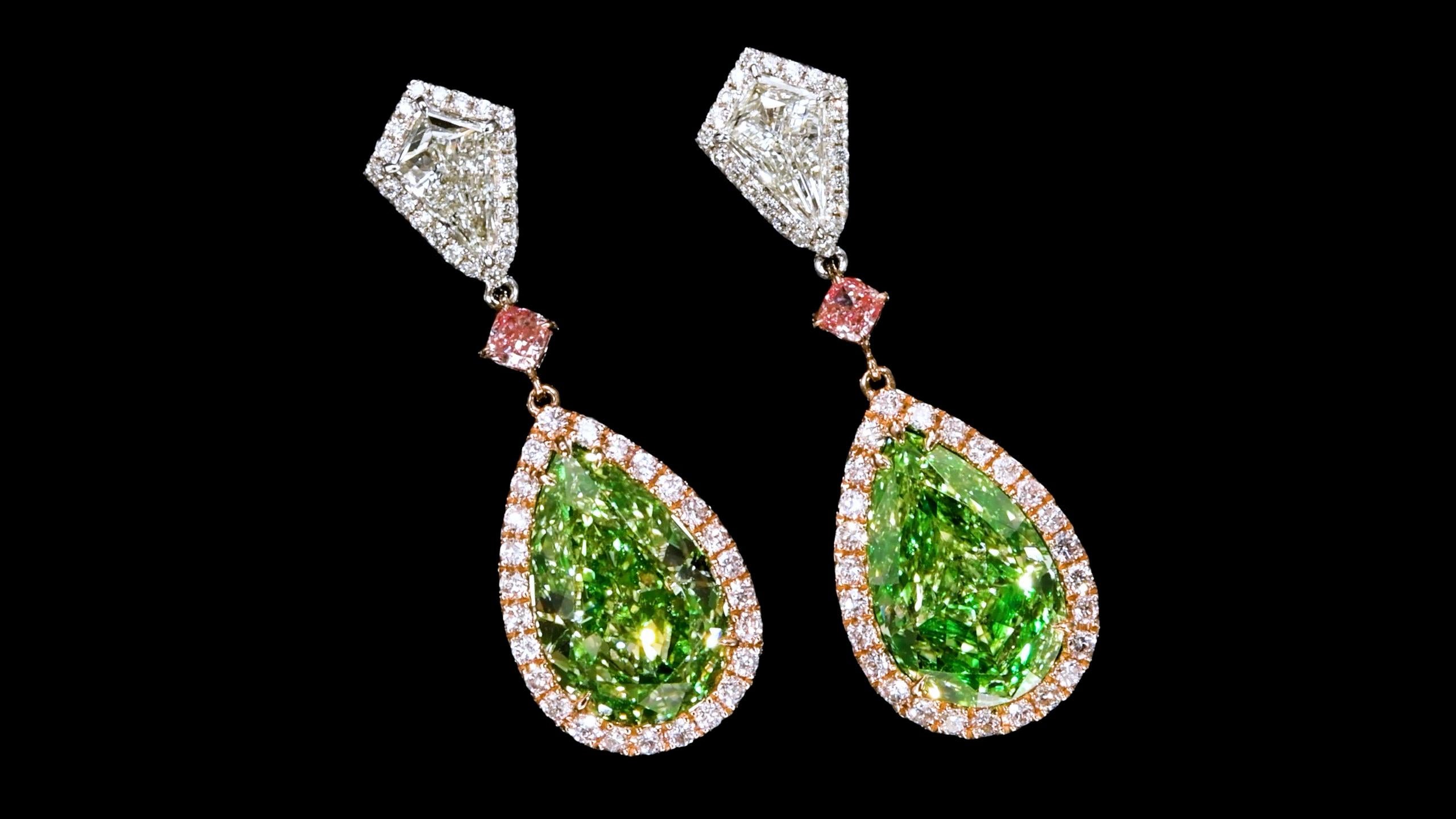 Women's or Men's Emilio Jewelry Gia Certified Natural 10.00 Carat Green Diamond Earrings  For Sale