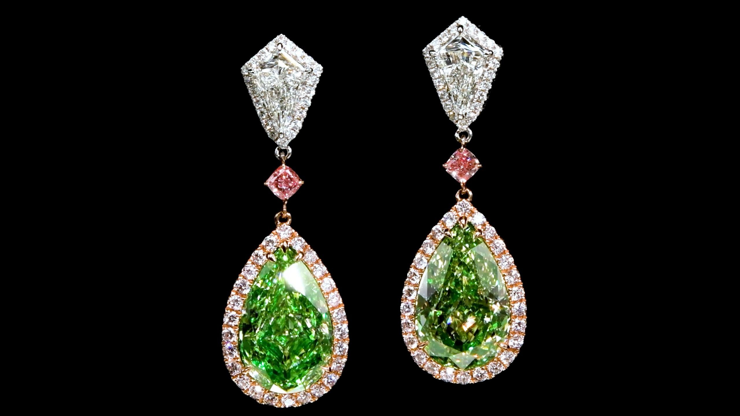 Emilio Jewelry Gia Certified Natural 10.00 Carat Green Diamond Earrings  For Sale 1