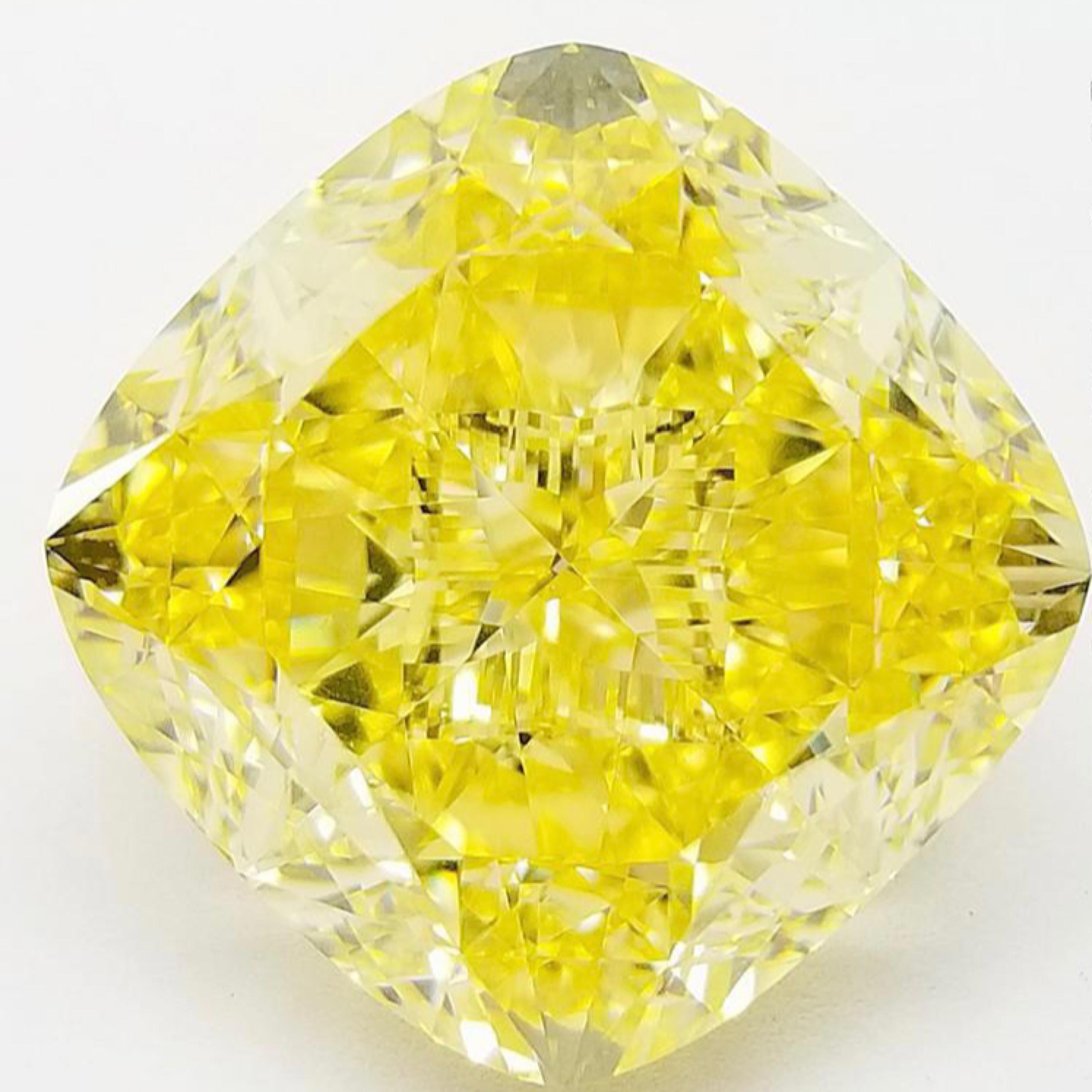 Cushion Cut Emilio Jewelry GIA Certified Natural 27.00 Carat Fancy Intense Yellow Diamond For Sale