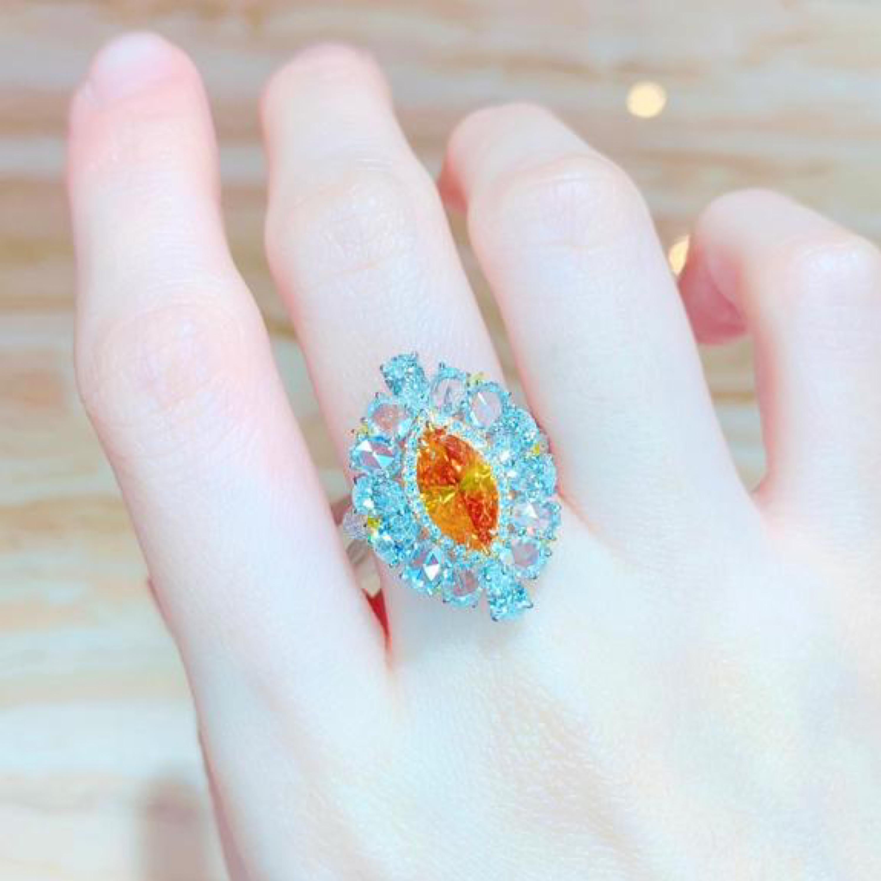Emilio Jewelry, bague en diamant orange foncé naturel certifié GIA Neuf - En vente à New York, NY