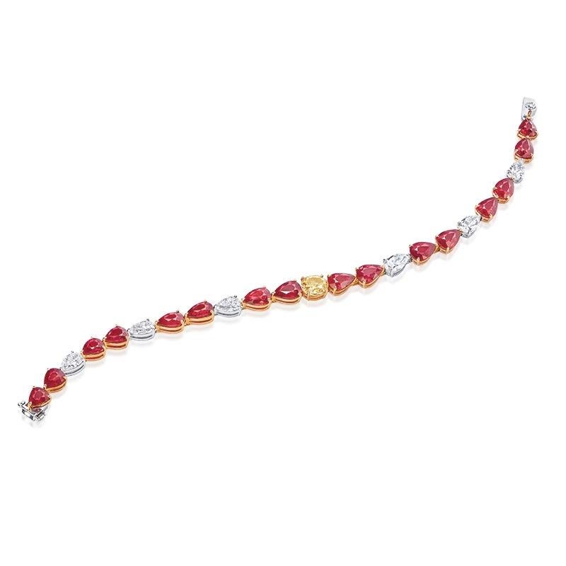 Pear Cut Emilio Jewelry GIA Certified Natural Ruby Diamond Bracelet For Sale