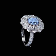 Emilio Jewelry GIA Certified Natural Vivid Blue Internally Flawless Diamond Ring