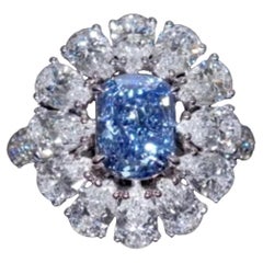 Used Emilio Jewelry GIA Certified Natural Vivid Blue Internally Flawless Diamond Ring