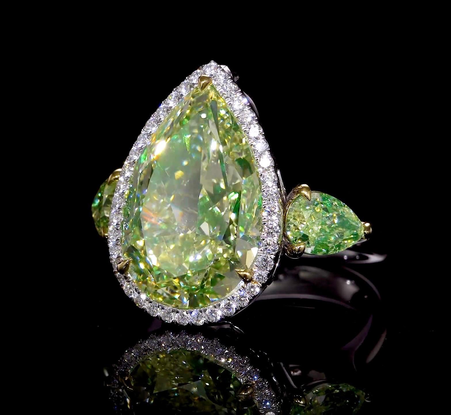 Women's or Men's Emilio Jewelry Gia Certified Pear Shape Diamond Ring For Sale