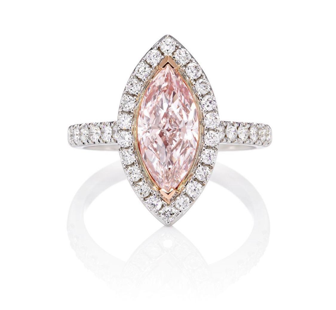 Marquise Cut Emilio Jewelry Gia Certified Pink Diamond Ring  For Sale