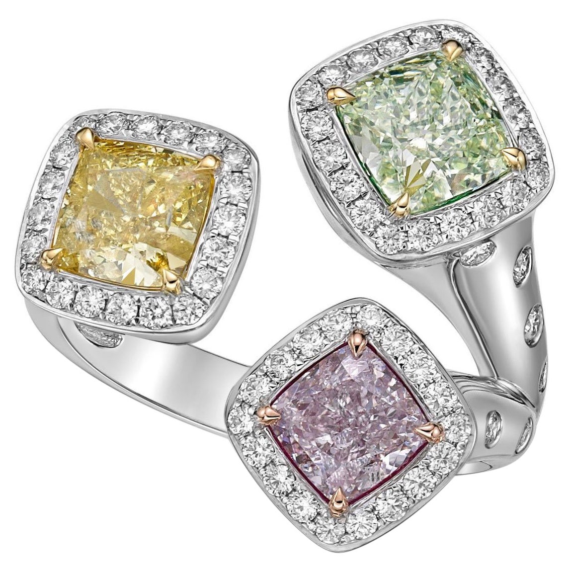 Bague Emilio Jewelry Gia certifiée rose jaune vert diamant en vente
