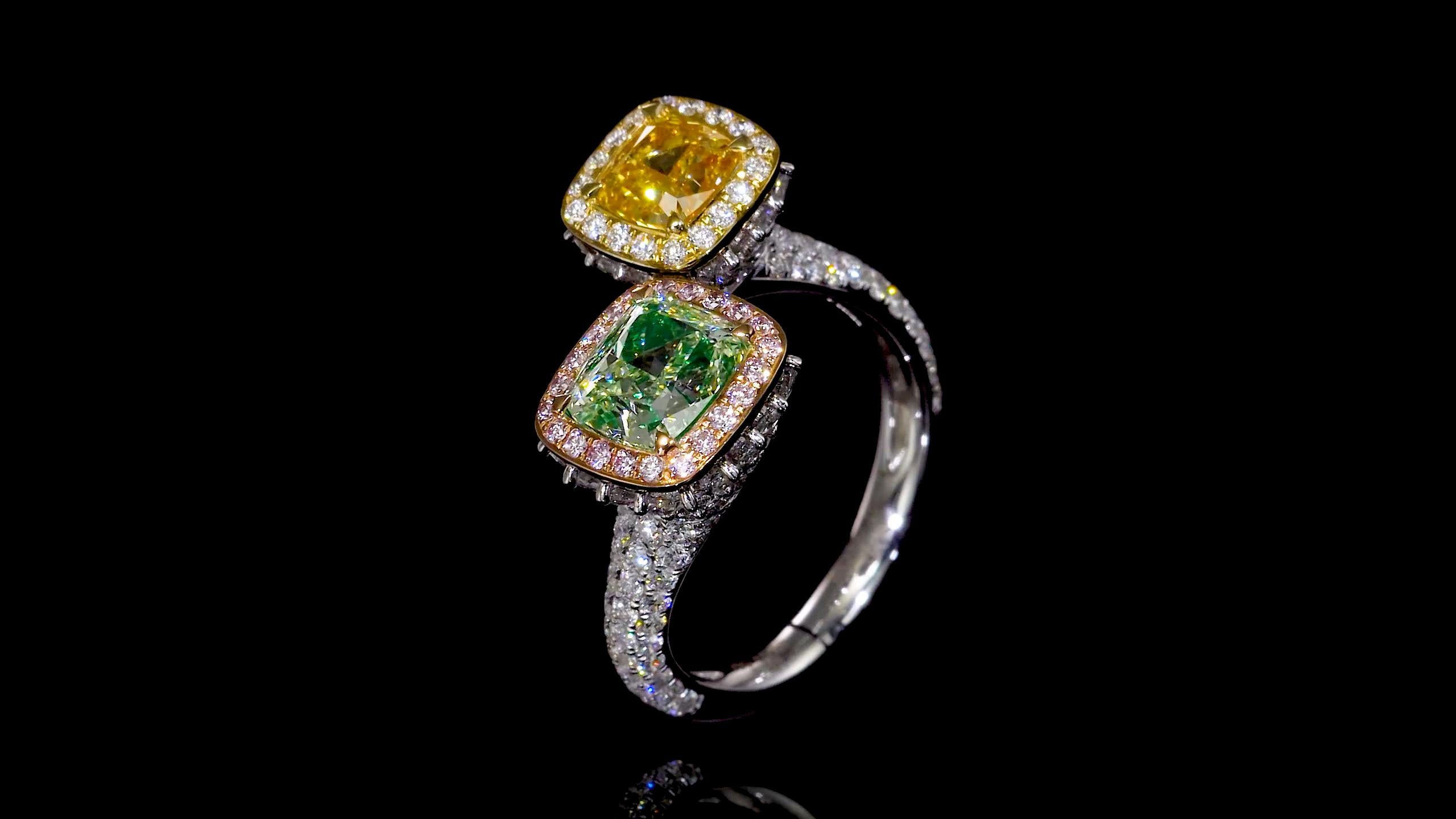 Taille radiant Emilio Jewelry, bague Toi E Moi en diamant exotique naturel certifié GIA en vente