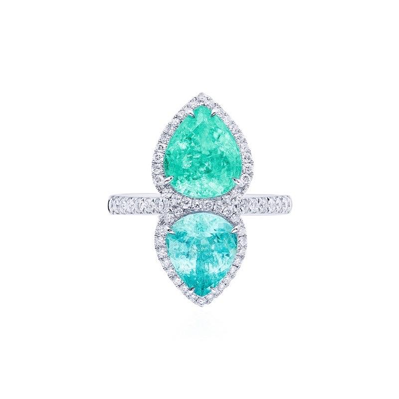 Pear Cut Emilio Jewelry GIA Certified Toi E Moi Paraiba Ring For Sale