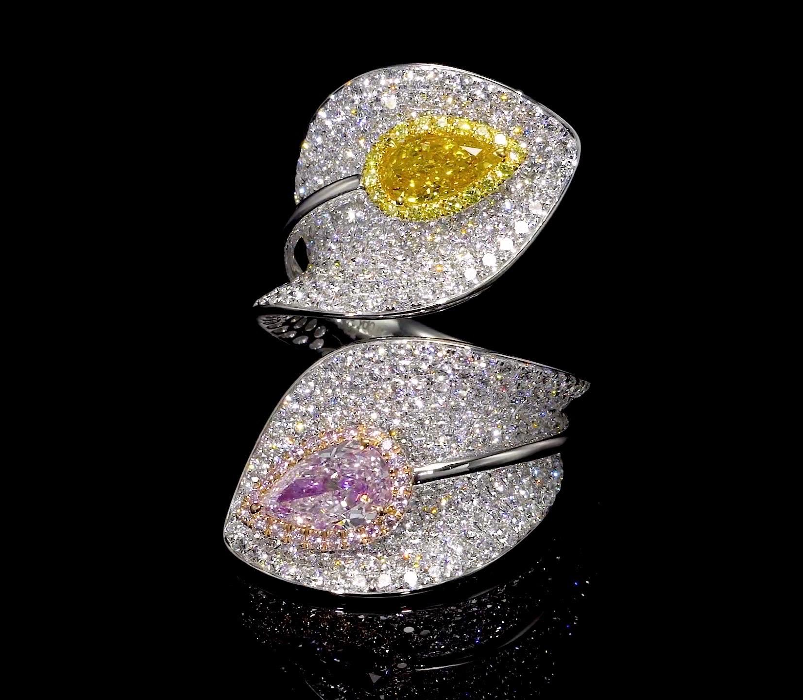 Emilio Jewelry Gia Certified Vivid Orangey Yellow And Pink Diamond Ring For Sale 1