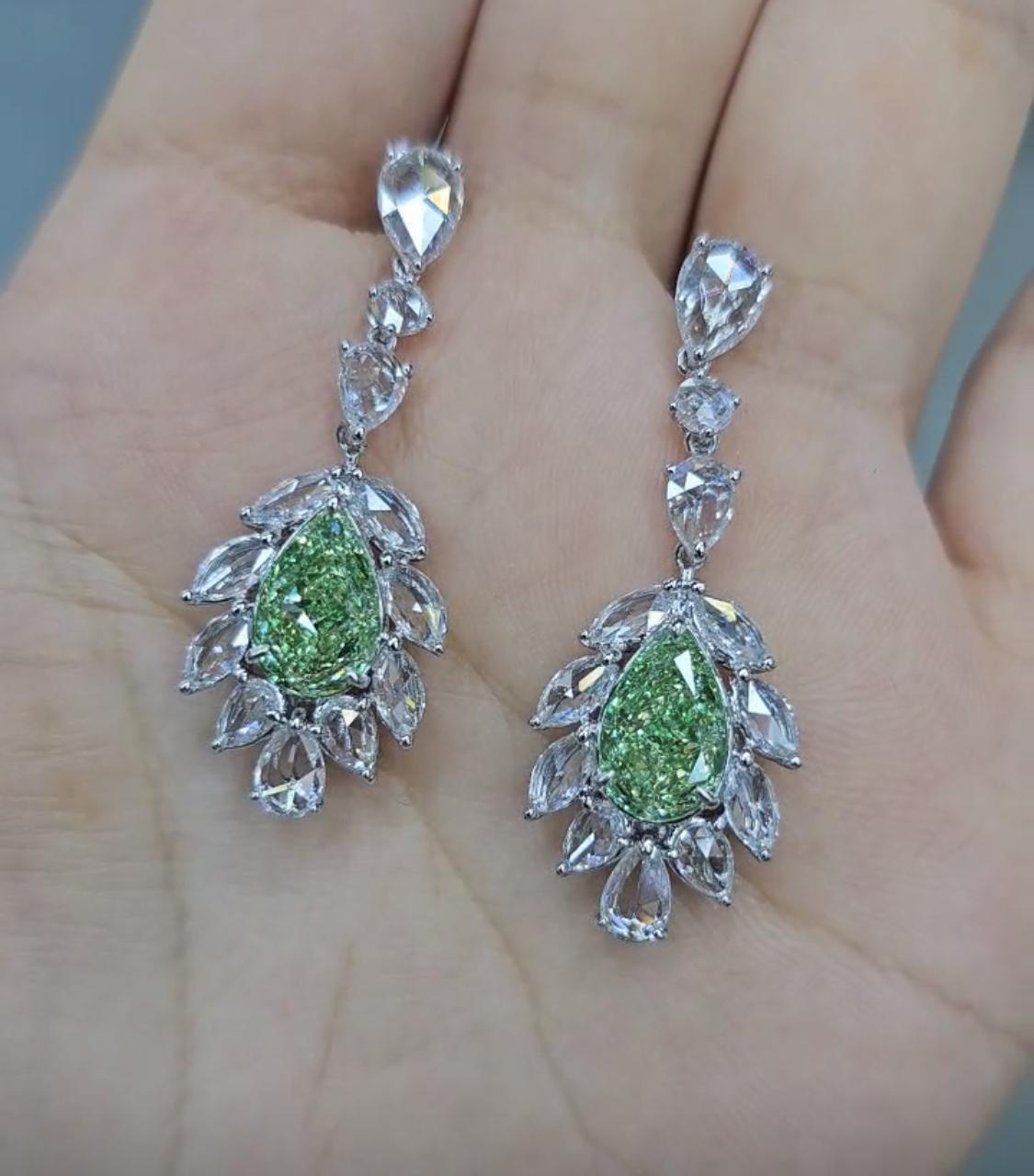 Pear Cut Emilio Jewelry GIA Emilio Jewelry Gia Certified 4.00 Carat Green Diamond Earring For Sale