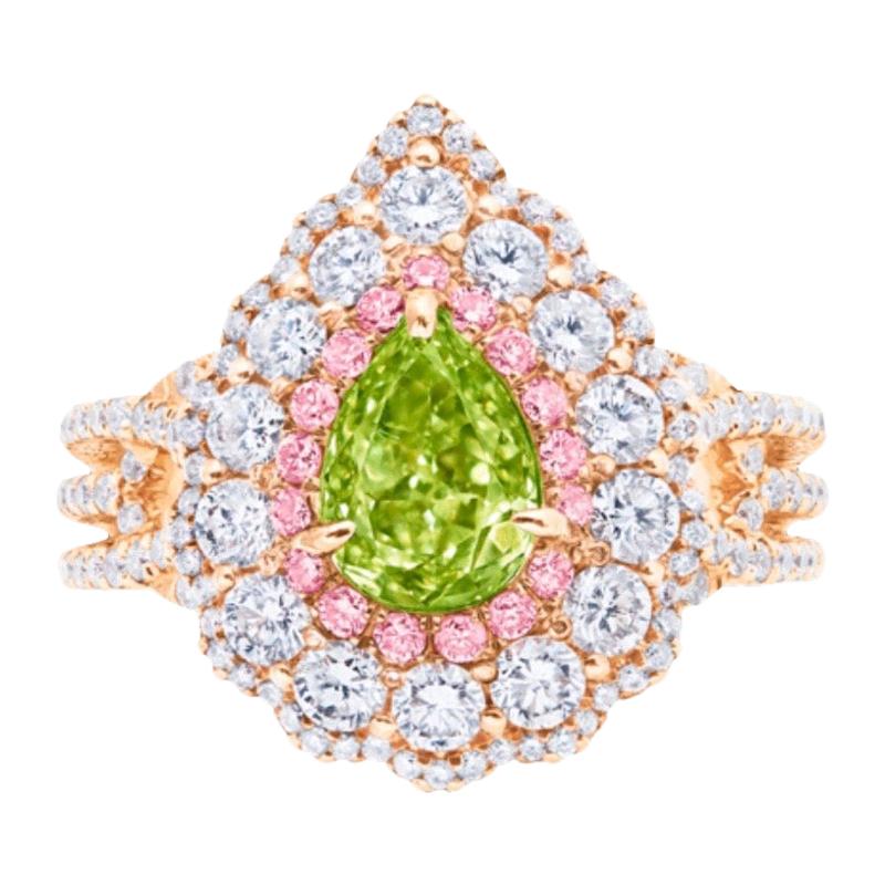 Emilio Jewelry GIA Fancy Intense Yellow Green Diamond Ring