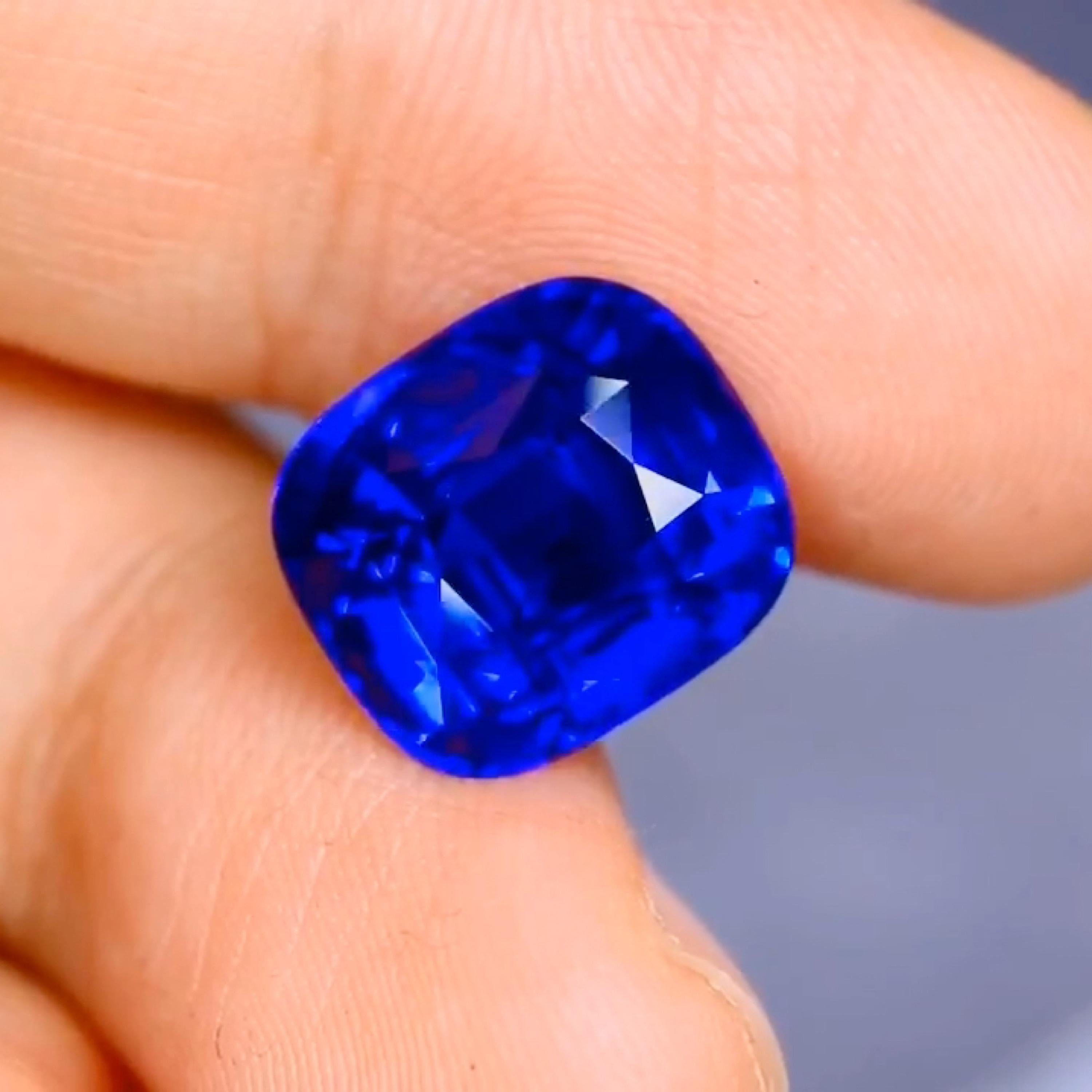 Cushion Cut Emilio Jewelry Grs Certified 10 Carat No Heat Royal Blue Sapphire Ring For Sale