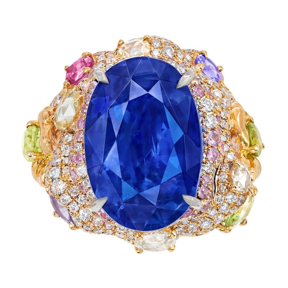 Oval Cut Emilio Jewelry Grs Certified 20.00 Carat No Heat Sapphire Ring For Sale