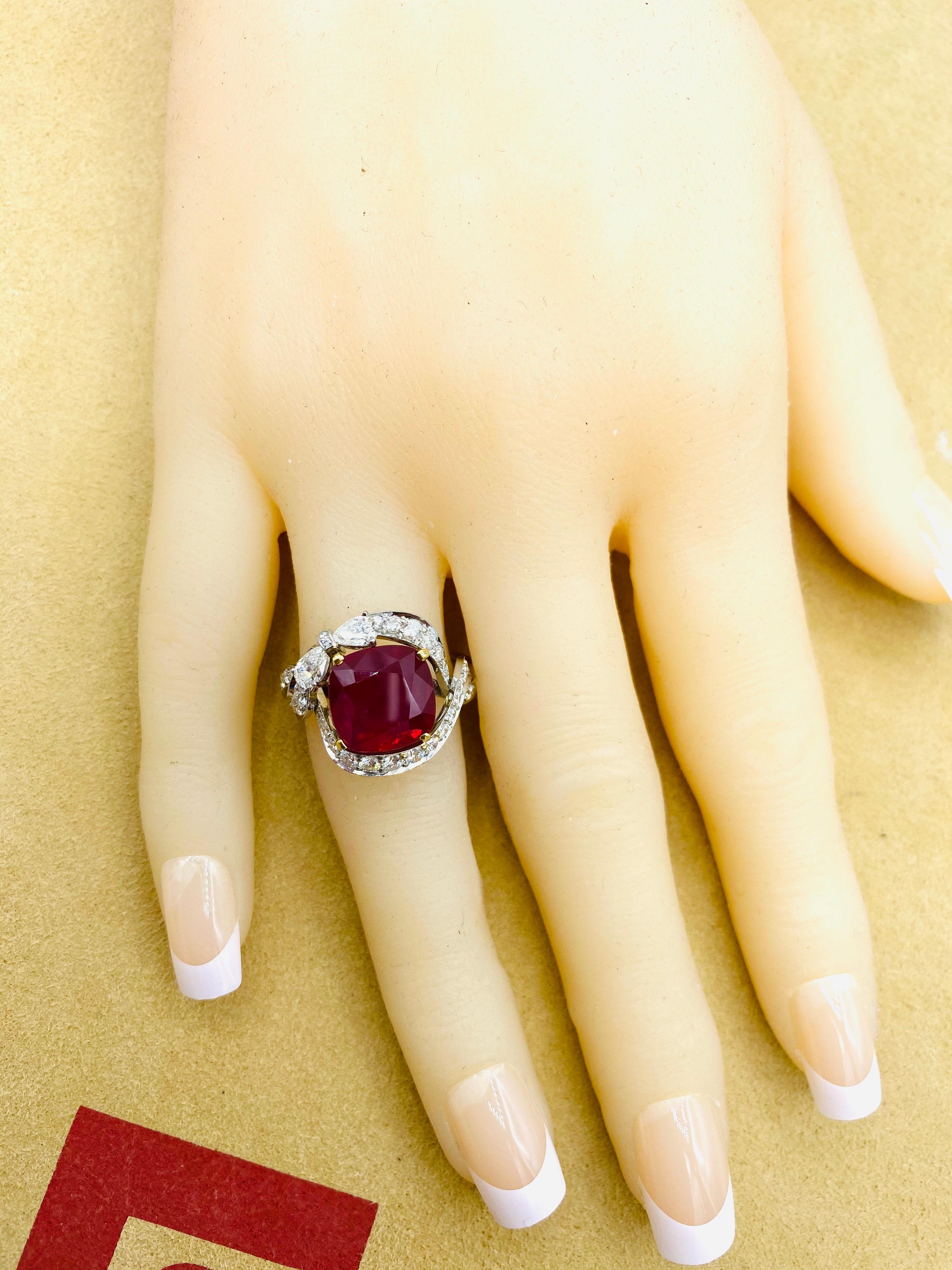 Emilio Jewelry GRS Certified 6.50 Carat Pigeons Blood Burmese Ruby Ring In Excellent Condition In New York, NY