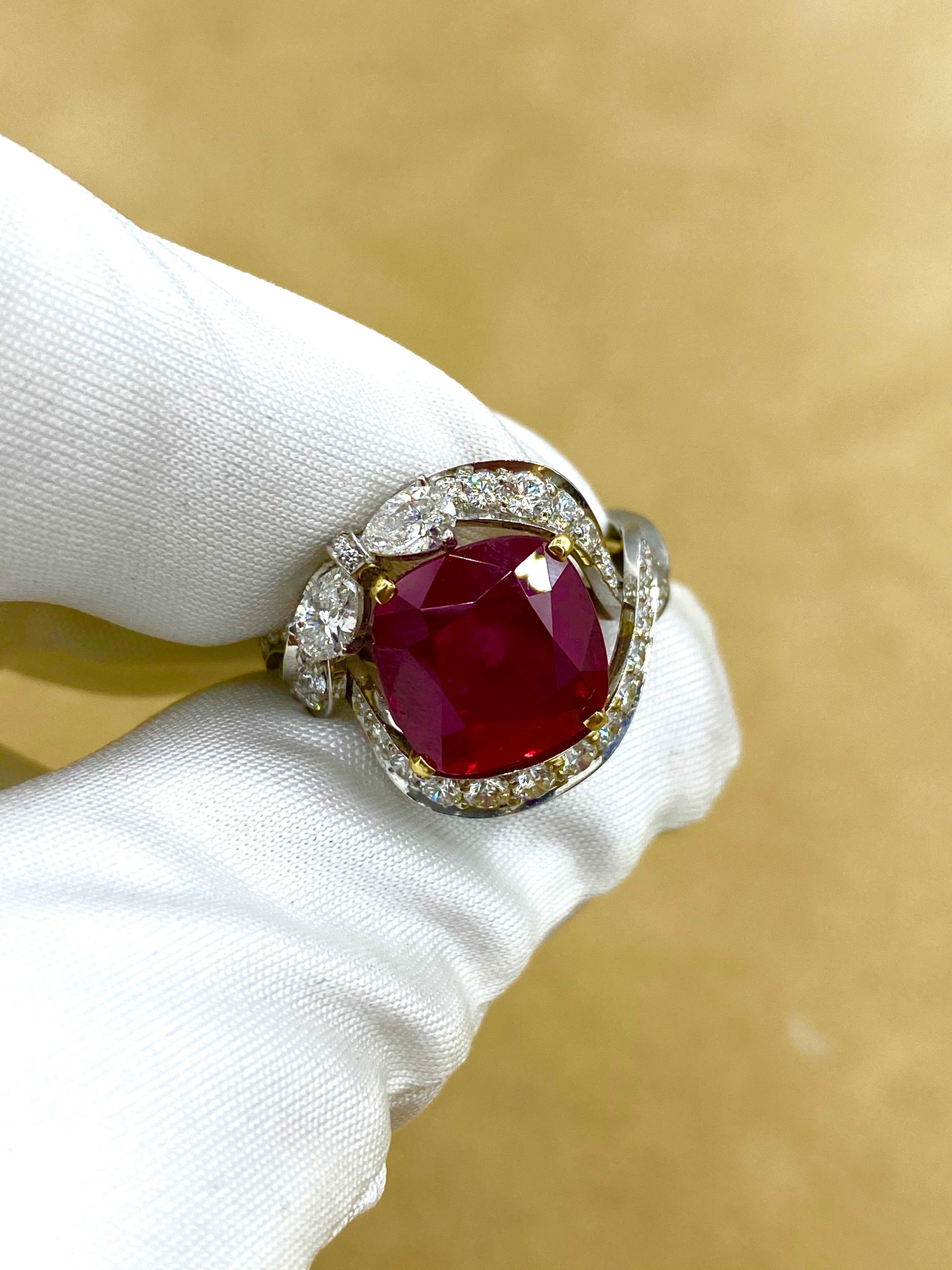 Women's or Men's Emilio Jewelry GRS Certified 6.50 Carat Pigeons Blood Burmese Ruby Ring