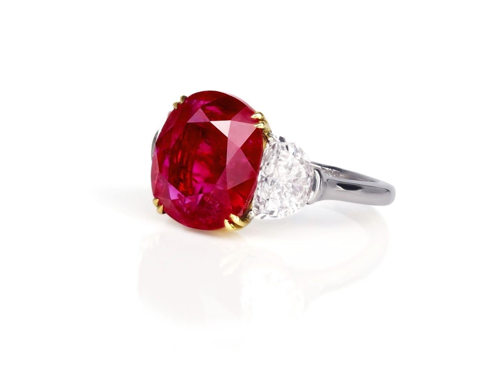 Emilio Jewelry Anillo de rubí de sangre de paloma de Birmania sin calor de 7,50 quilates con certificado GRS Corte cojín en venta