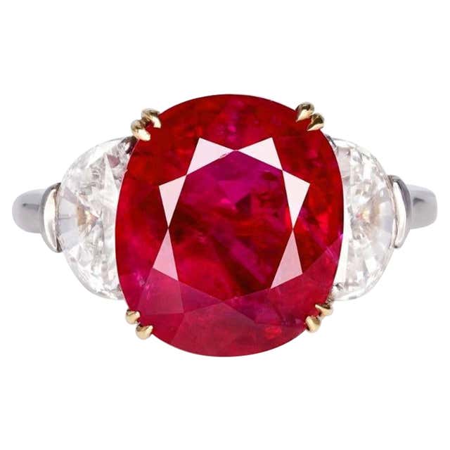 GRS Certified 3.02ct Pigeon's Blood Ruby Trapezoid Diamond Platinum For ...