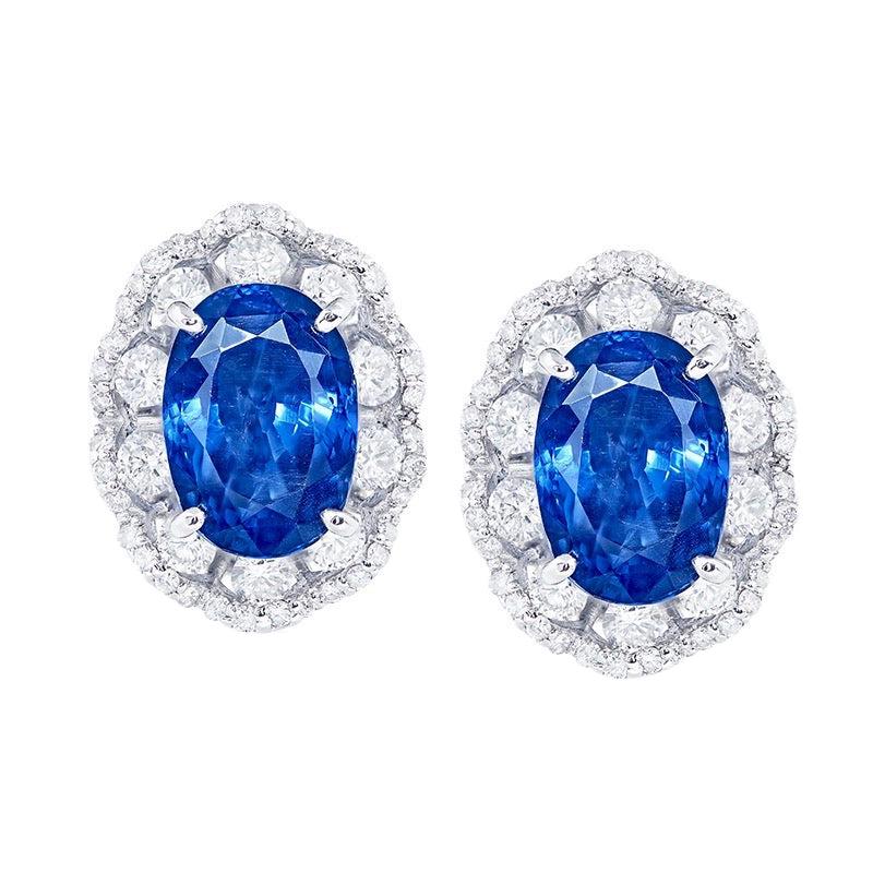 Emilio Jewelry GRS Certified 7.81 Carat Royal Blue Ceylon Sapphire Earrings For Sale