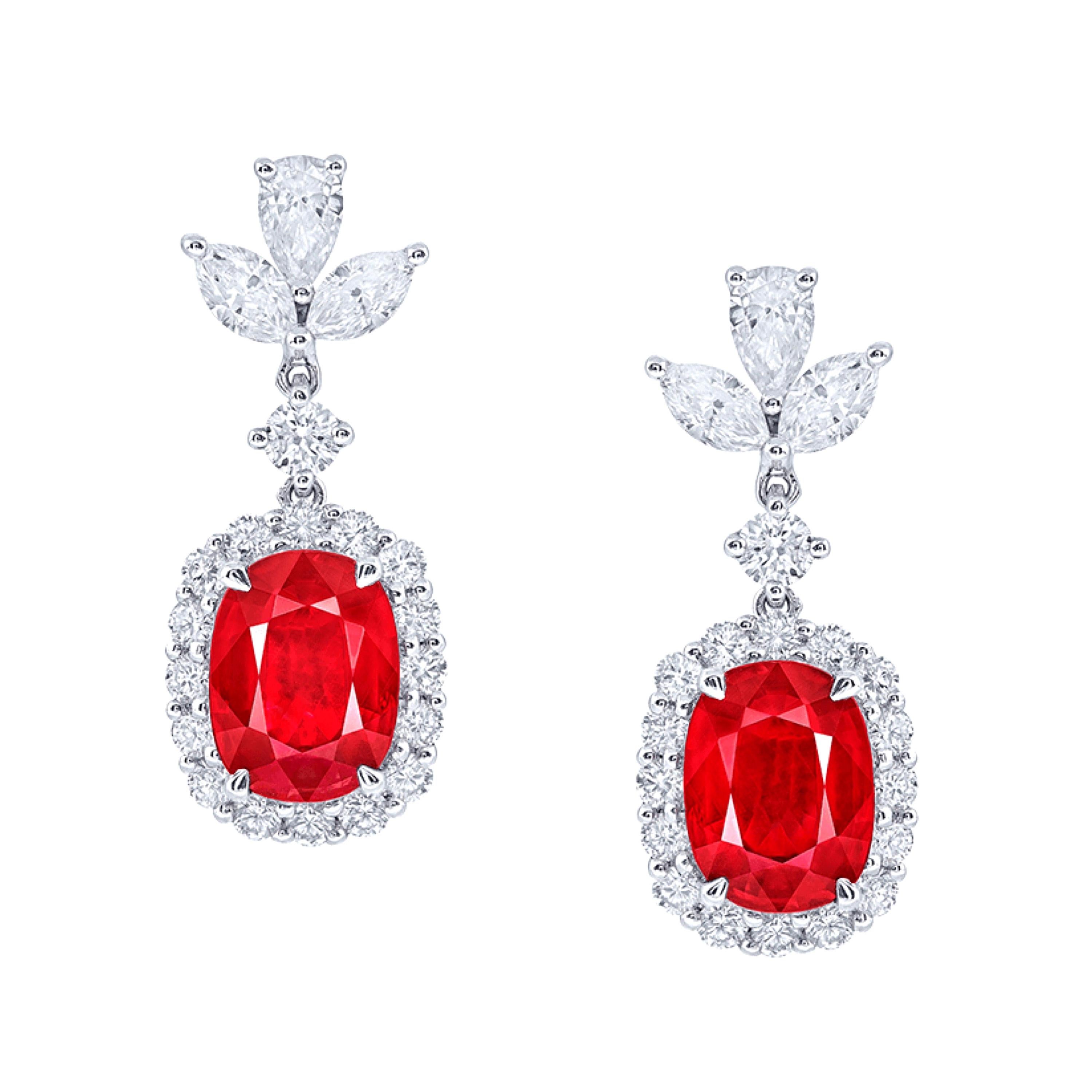 Emilio Jewelry Grs Boucles d'oreilles en rubis non traité rouge sang de pigeon certifié rouge vif