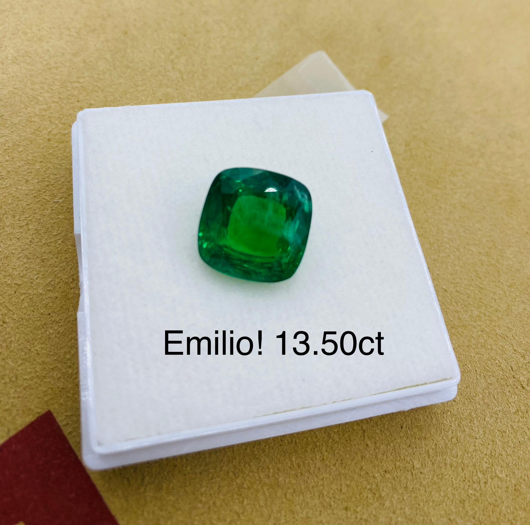 Emilio Jewelry Gubelin Certified 13.50 Carat Emerald Diamond Ring For Sale 4