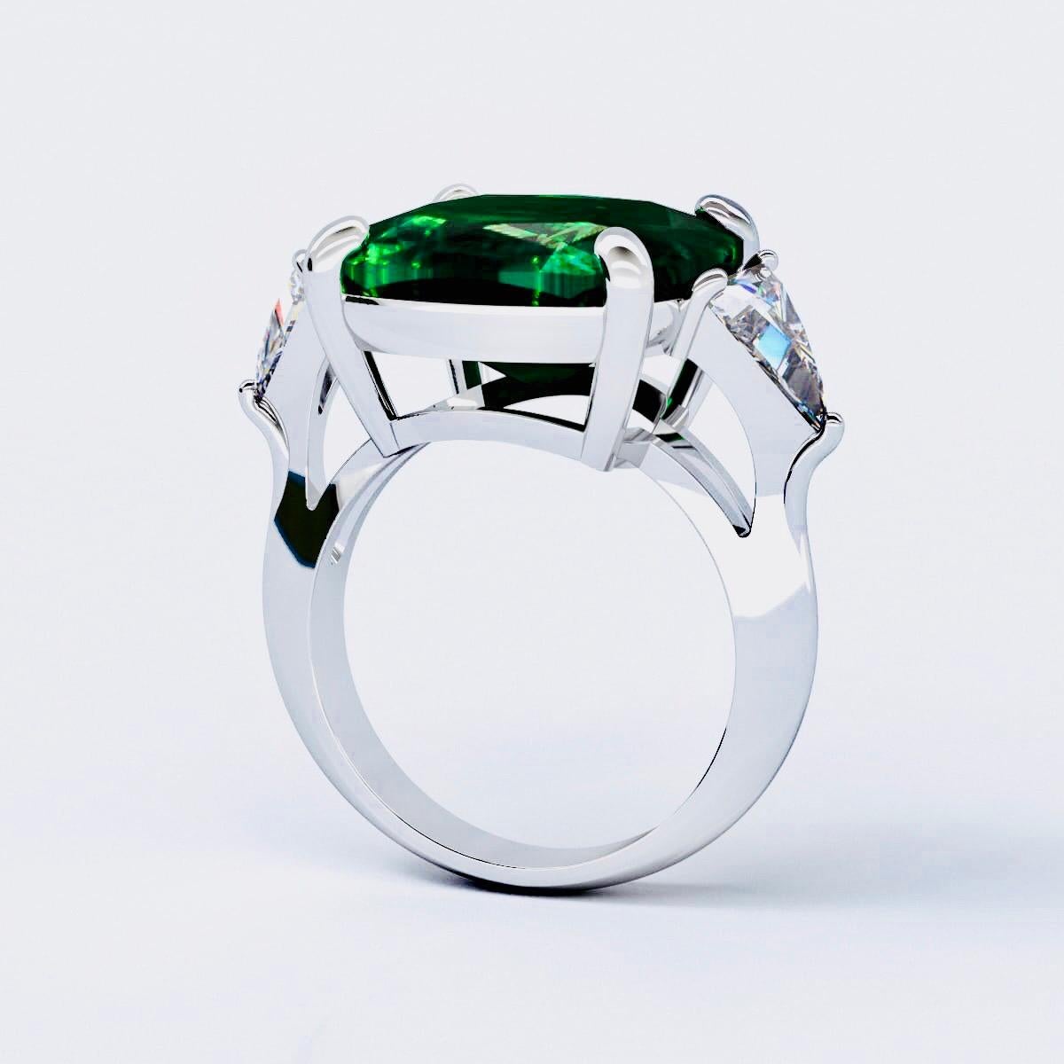 Emerald Cut Emilio Jewelry Gubelin Certified 13.50 Carat Emerald Diamond Ring For Sale