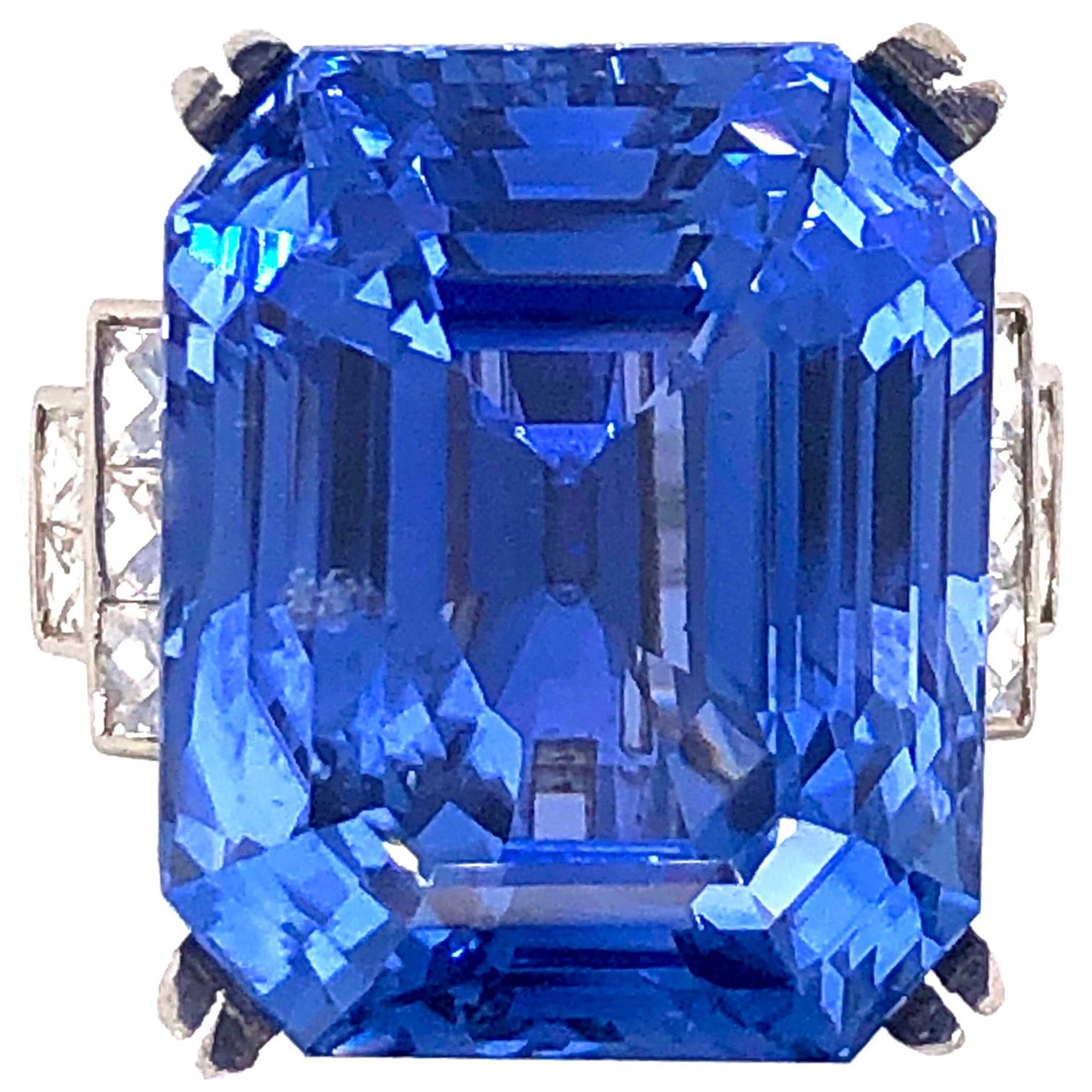 Emilio Jewelry Gubelin Certified 43.00 Carat Unheated Ceylon Sapphire Ring For Sale