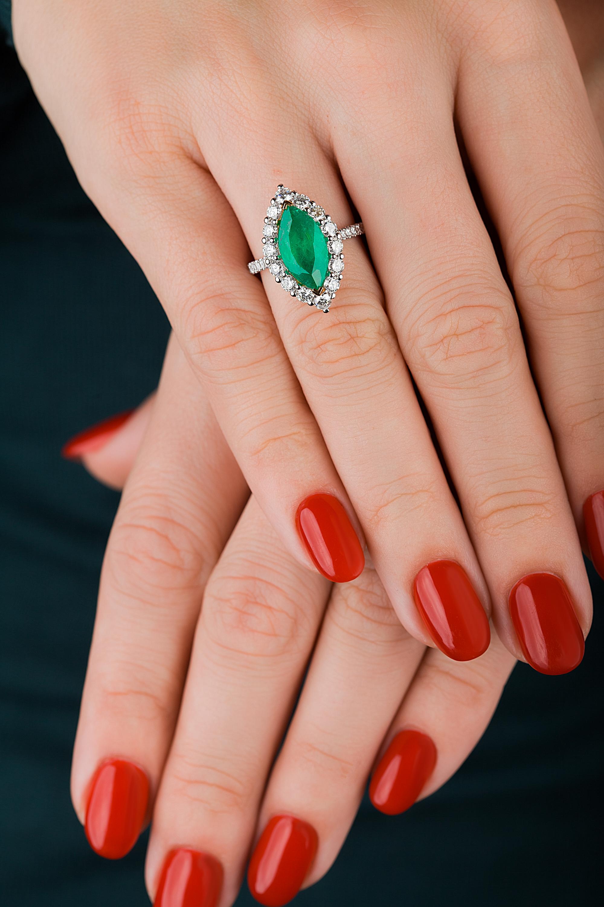 Emilio Jewelry Marquise Colombian Emerald Diamond Ring 4