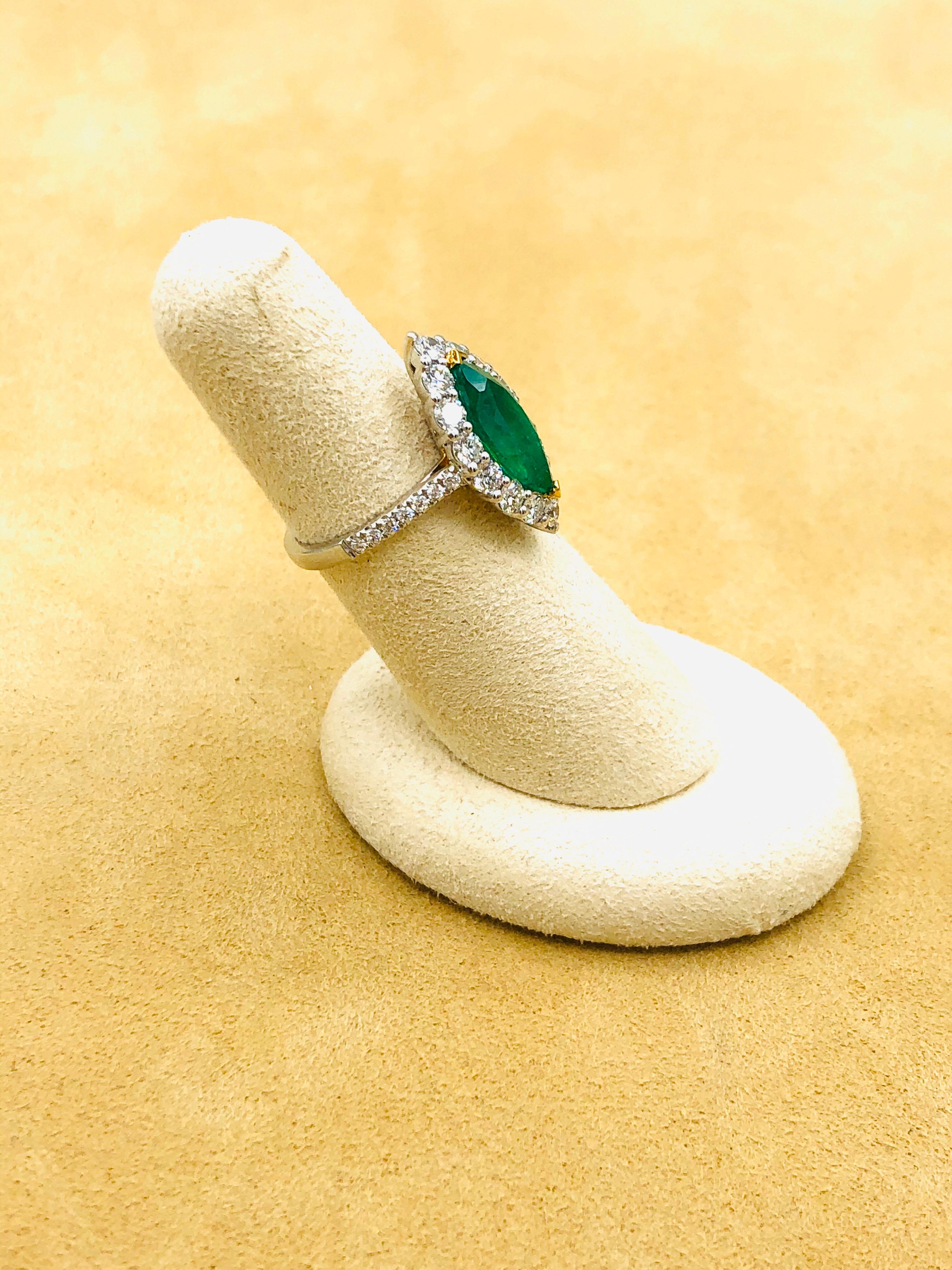 Emilio Jewelry Marquise Colombian Emerald Diamond Ring 1