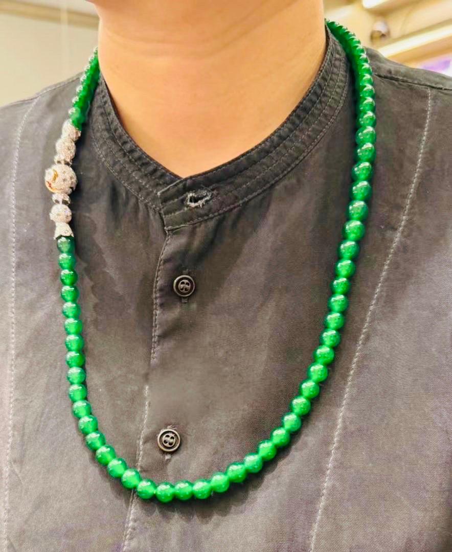 Bead Emilio Jewelry Natural 9mm Jadeite Long Necklace For Sale