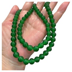 Antique Emilio Jewelry Natural 9mm Jadeite Long Necklace