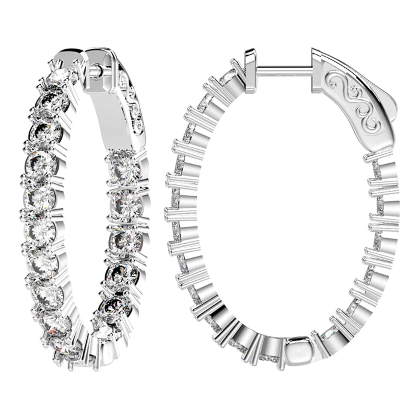 Emilio Jewelry Oval 3.40 Carat Diamond Hoops