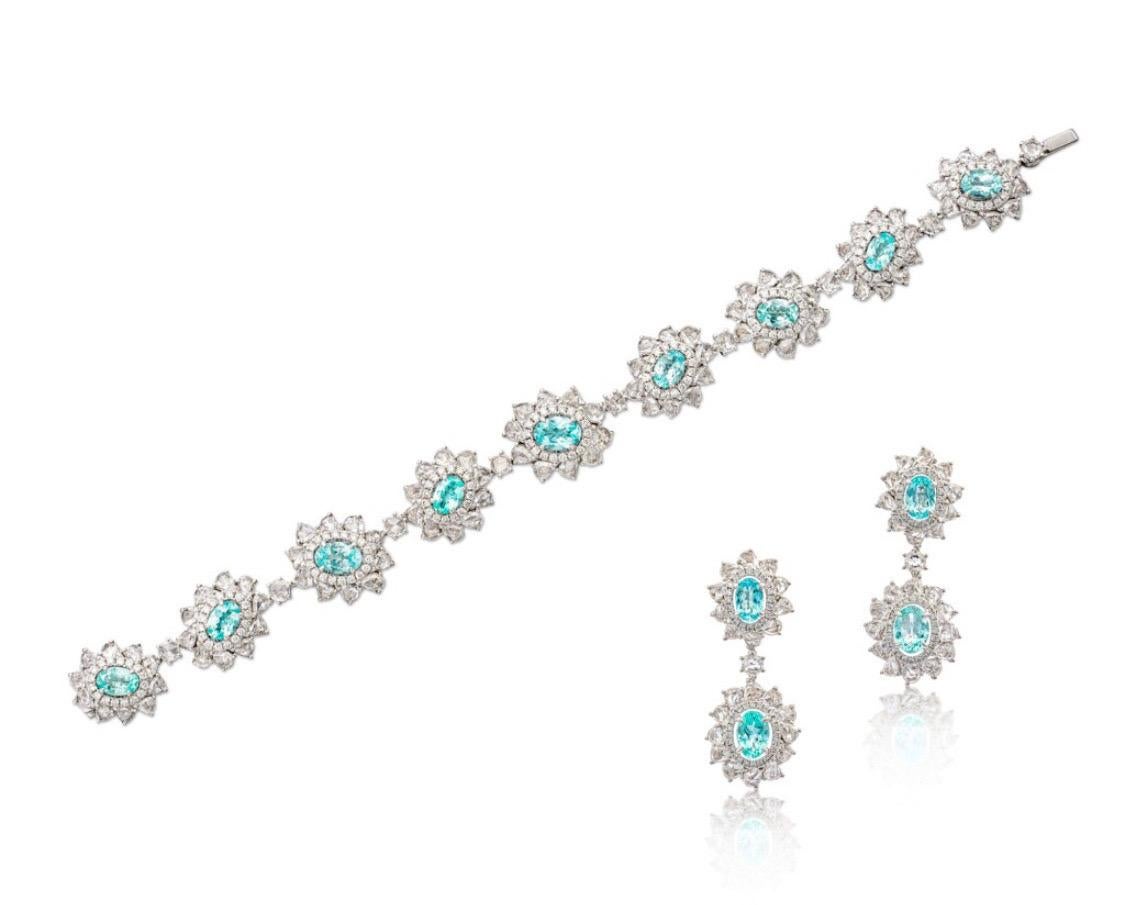 Taille ovale Emilio Jewelry parure bracelet et boucles d'oreilles Paraiba en vente