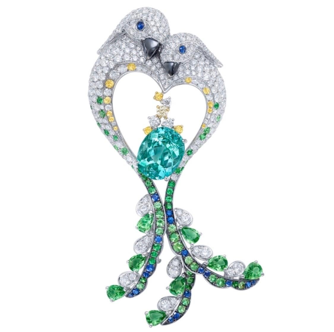 Emilio Jewelry Paraiba Diamond Brooch In New Condition In New York, NY