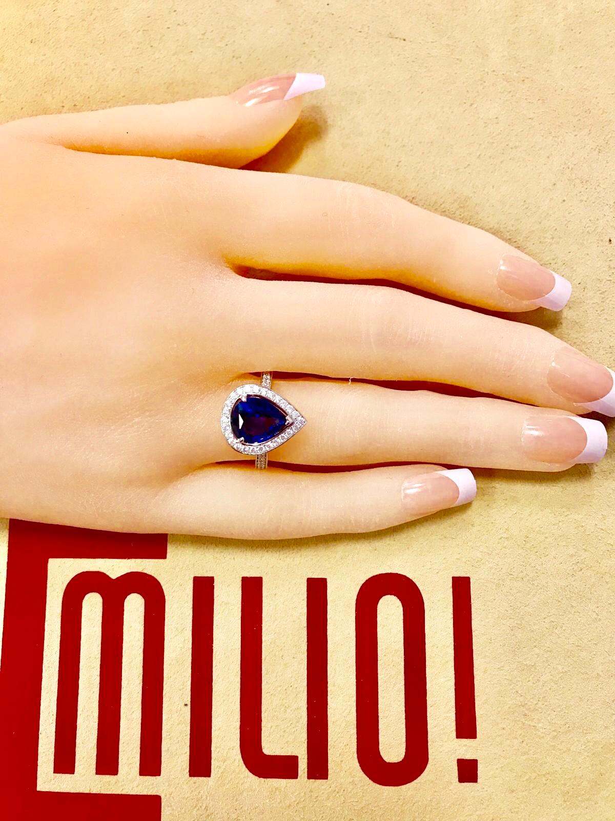 Emilio Jewelry Pear Shape Certified Sapphire Diamond Ring 6