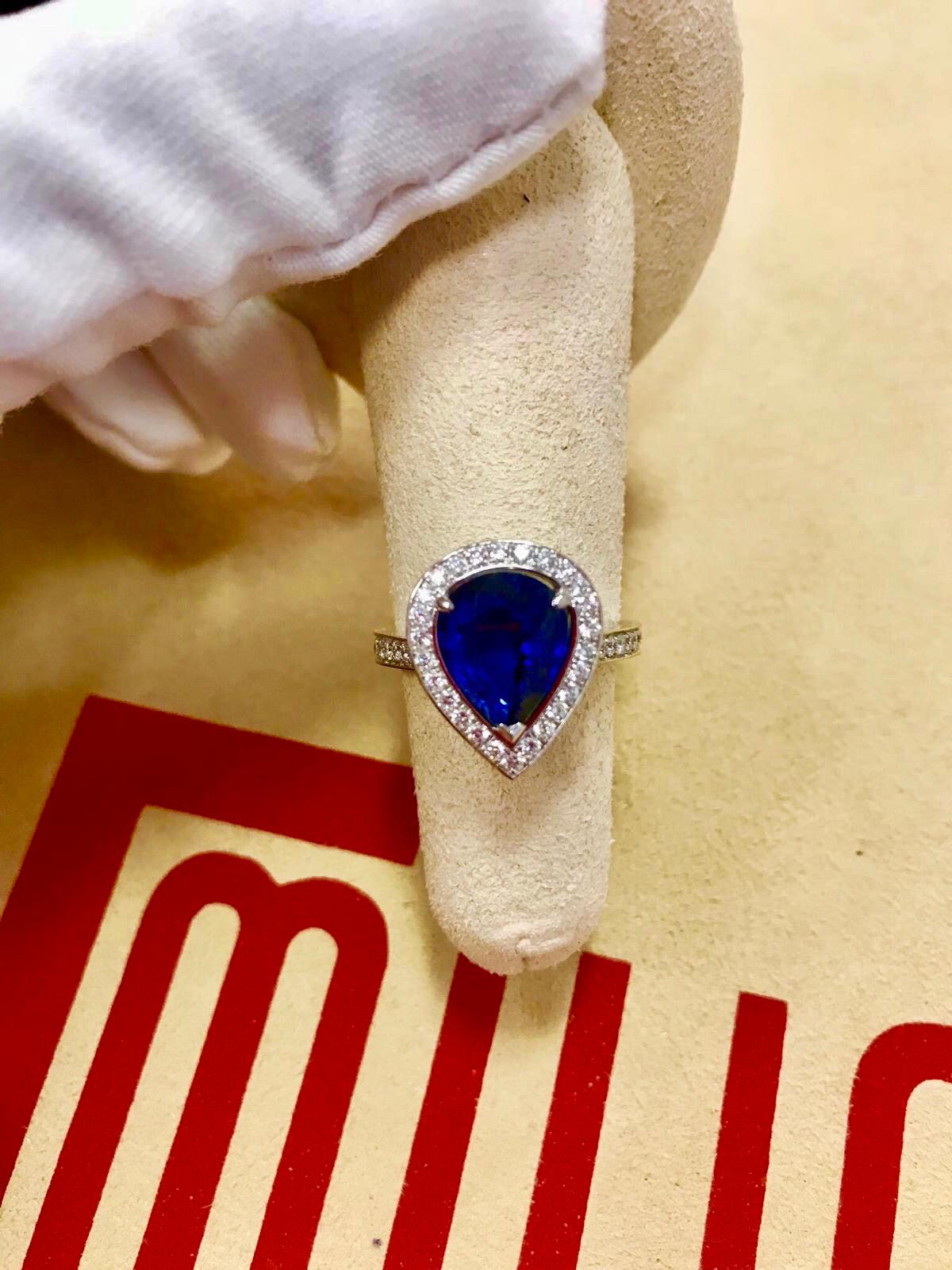 Emilio Jewelry Pear Shape Certified Sapphire Diamond Ring 7