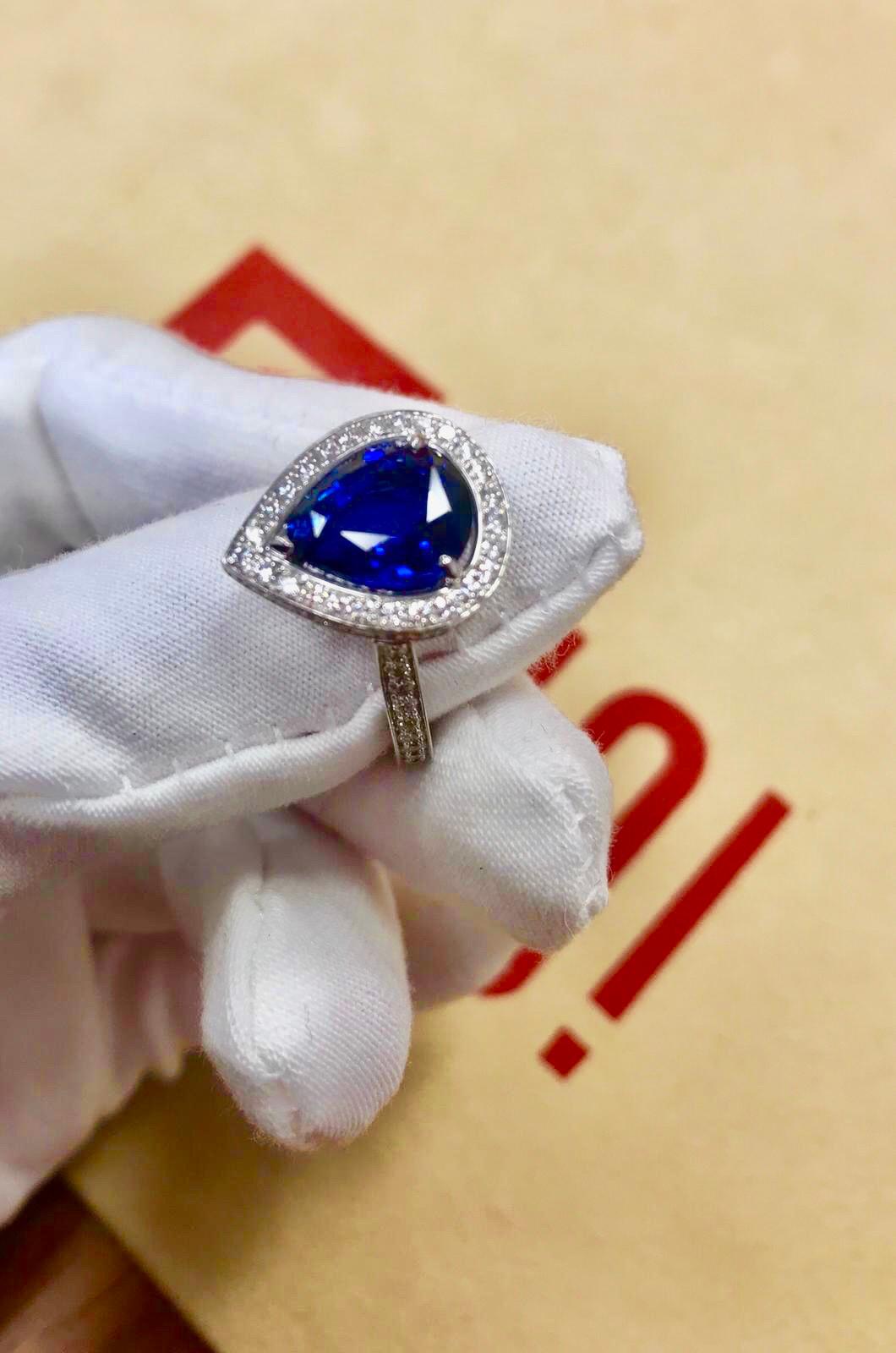 Emilio Jewelry Pear Shape Certified Sapphire Diamond Ring 8
